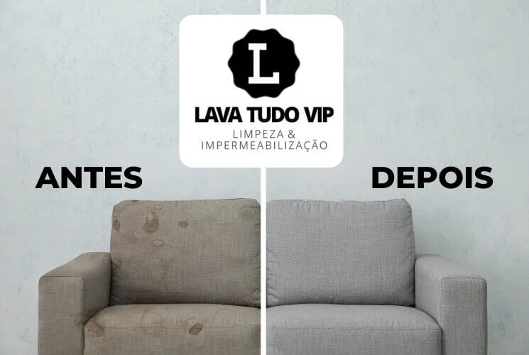 Estofados antes e depois da limpeza e impermeabilização realizada pela Lava Tudo VIP.