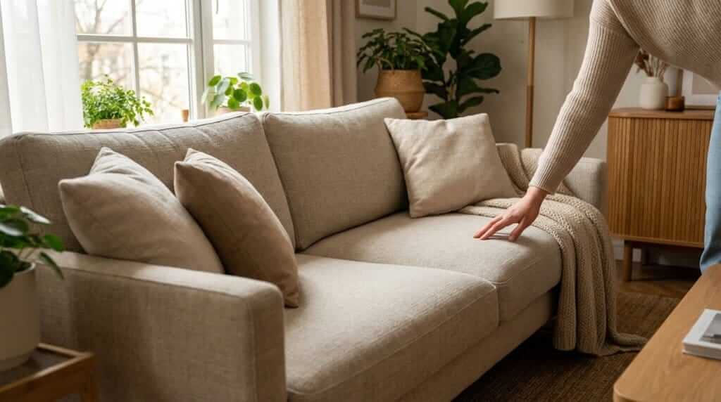 Sofá com aparência renovada após limpeza profissional em Belo Horizonte.