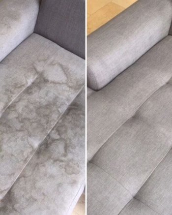 Estofado limpo ao lado de estofado sujo, mostrando contraste na limpeza